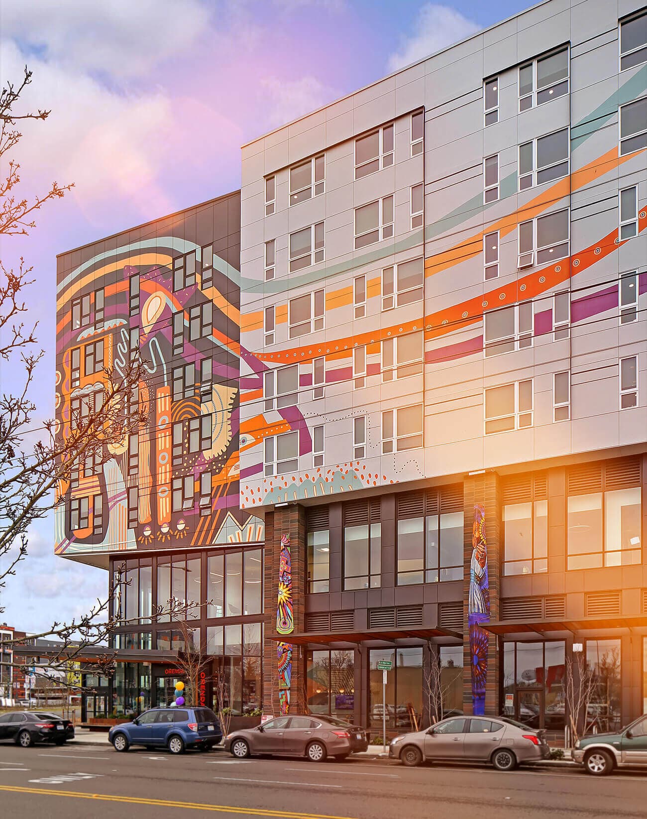 Exterior view of the work force housing project, Orenda, located in Seattle, WA.
