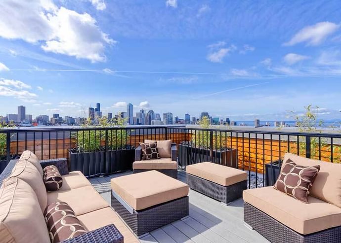 View from the rooftop deck at The Perch in Seattle, Washington.
