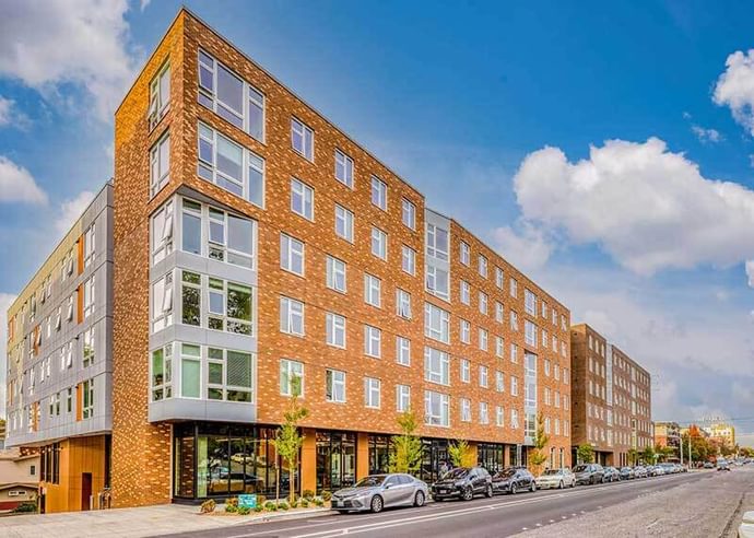 Corner street view of the exterior of the Stateside building.