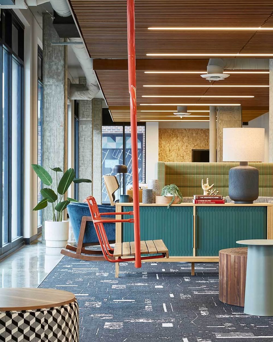 Hanging bench in the Stateside lobby.