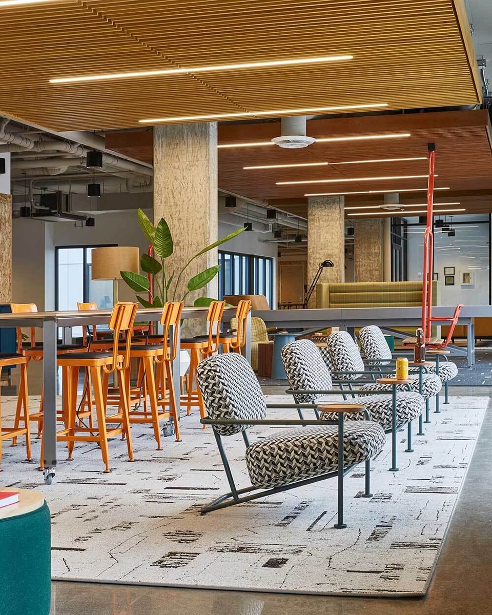 Row of seats in the Stateside building lobby.