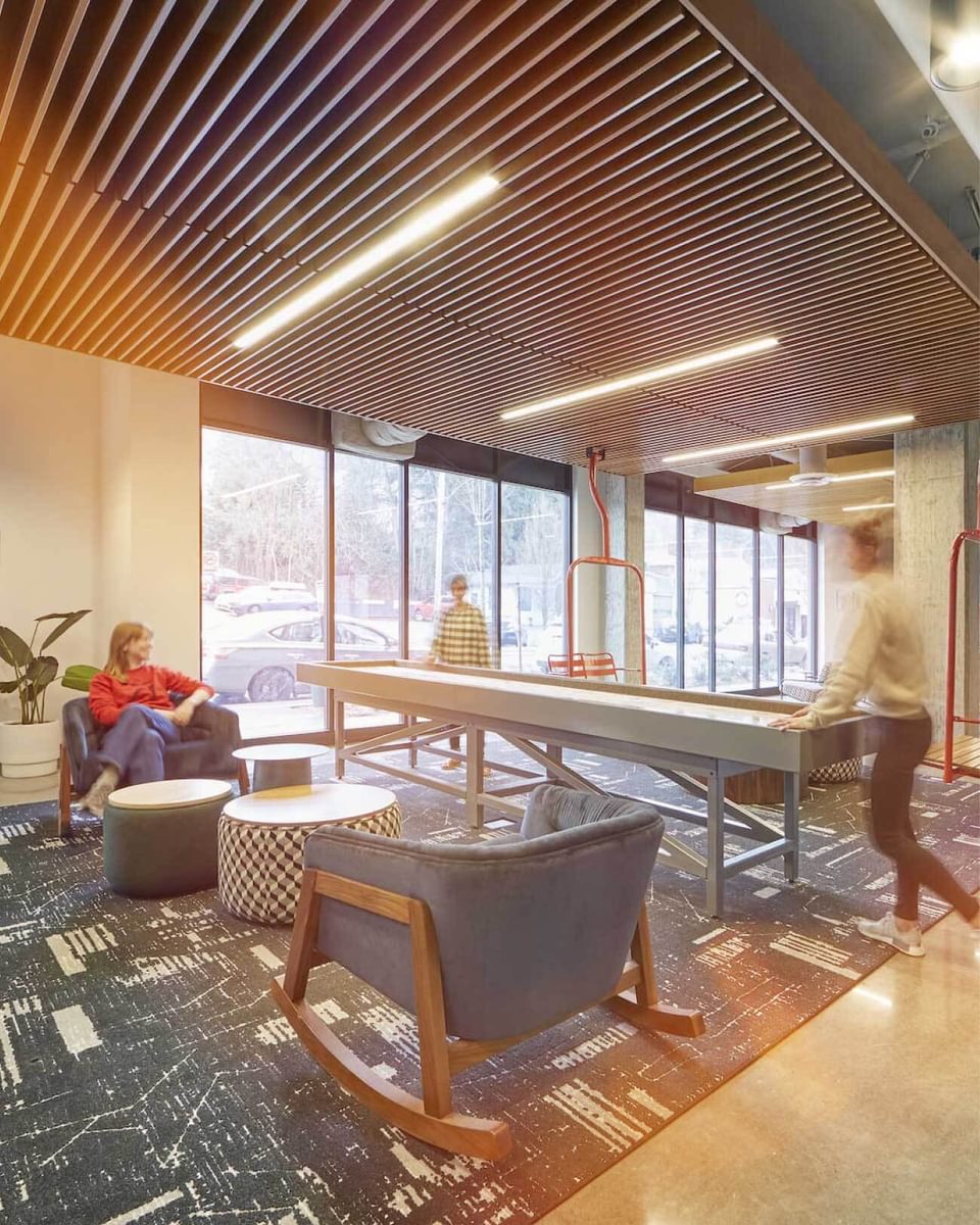People playing shuffleboard at the Stateside building.